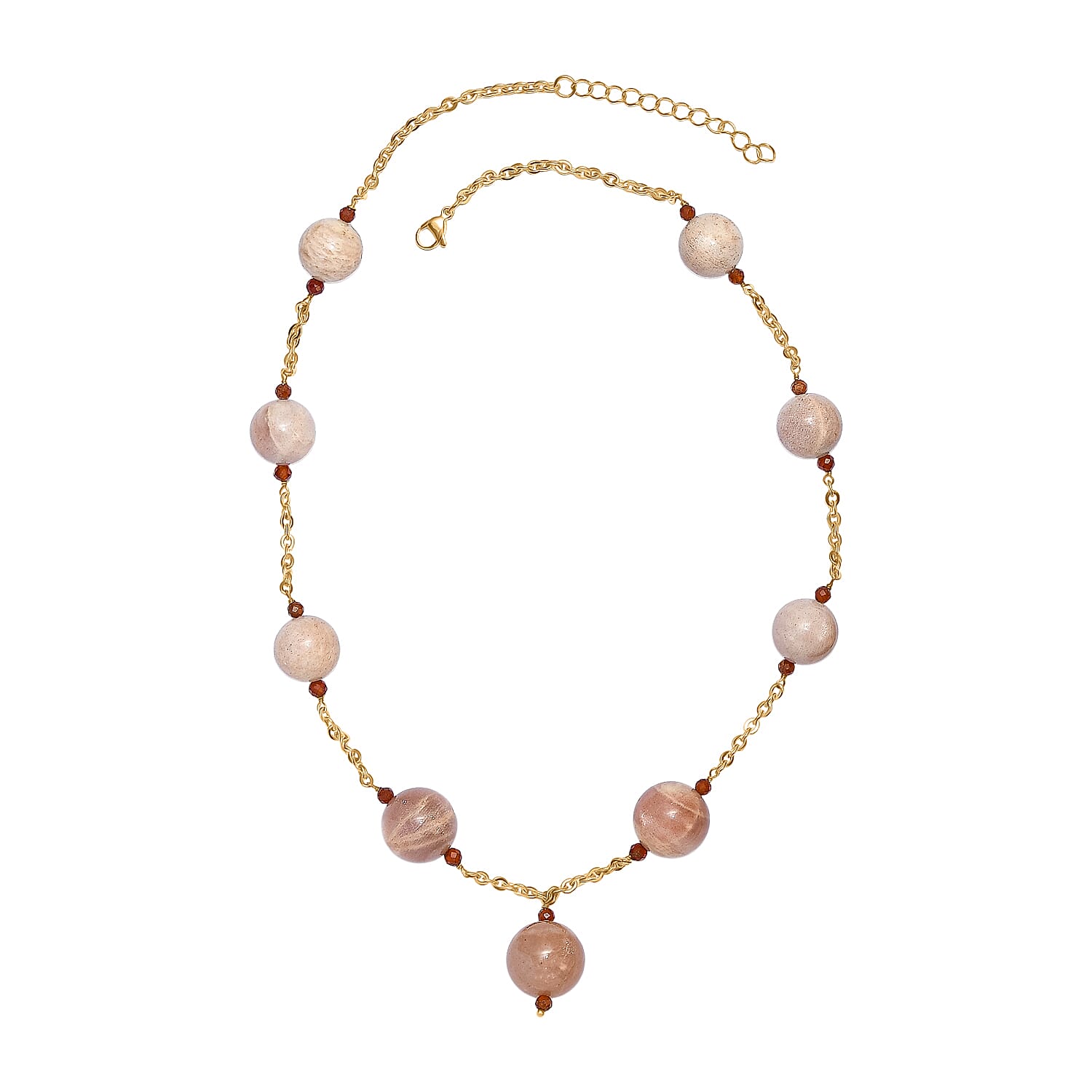 EverTrue - Hessonite Garnet & Peach Moonstone Necklace (Size - 20-2 Ext) in Yellow Gold Tone 520.00 Ct.