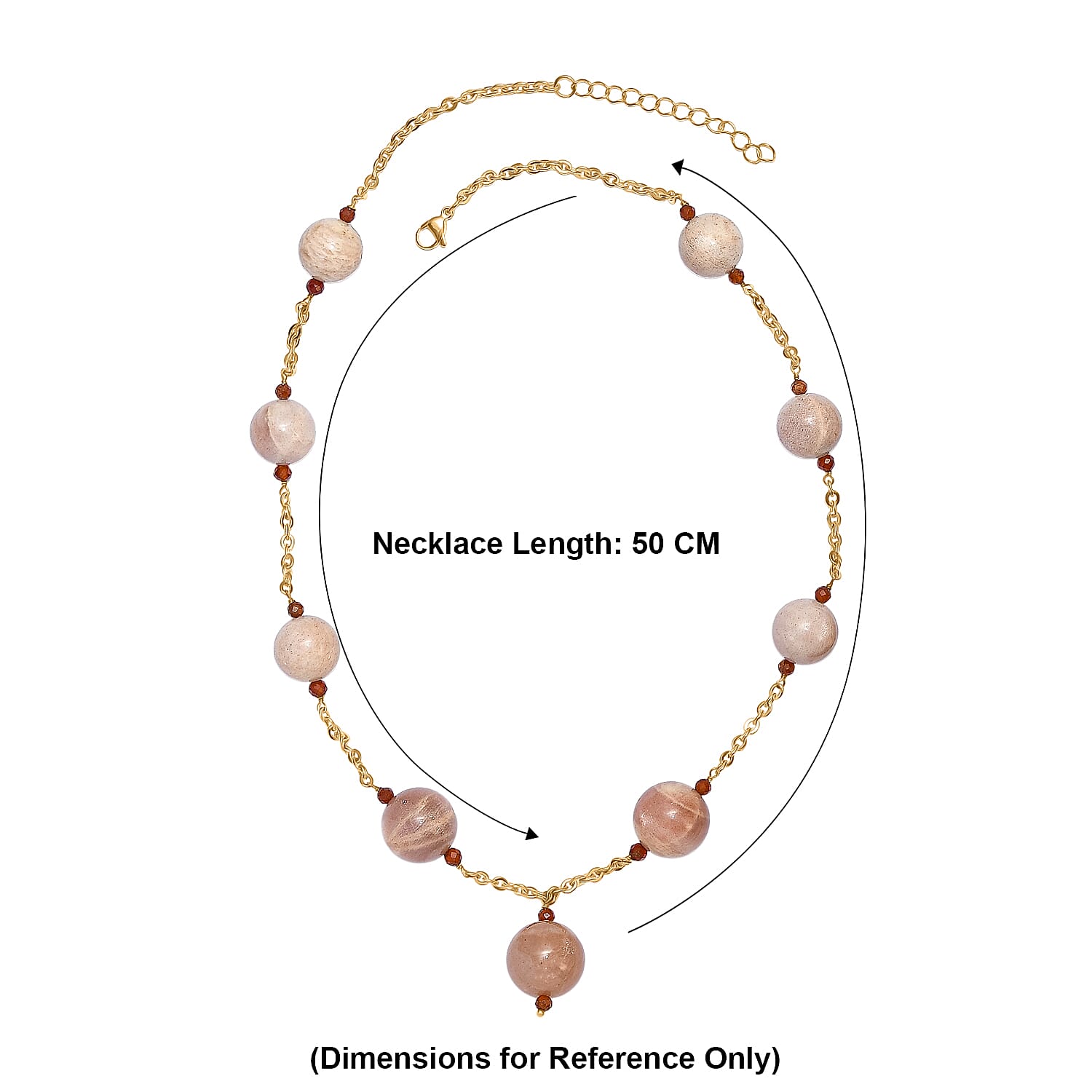 EverTrue - Hessonite Garnet & Peach Moonstone Necklace (Size - 20-2 Ext) in Yellow Gold Tone 520.00 Ct.
