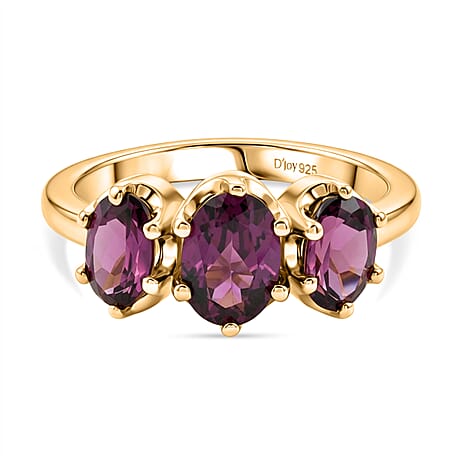 D'Joy - Natural Radiant Ember Garnet Trilogy Ring in 18K Vermeil Yellow Gold Plated Sterling Silver 2.10 Ct.