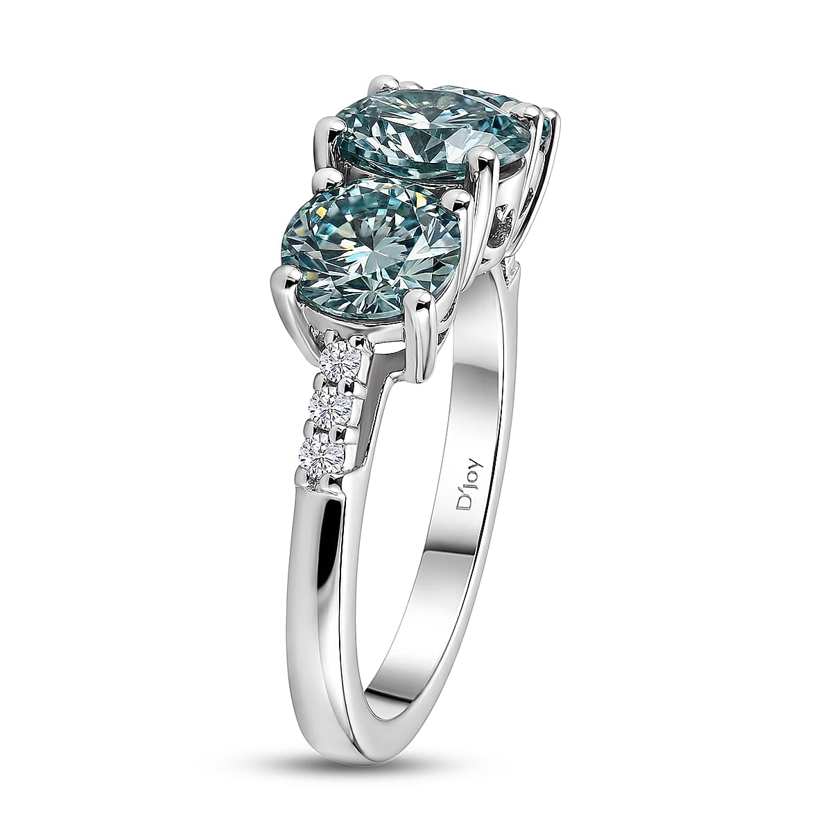 D'Joy - Paraiba Moissanite Trilogy Ring in Rhodium Overlay Sterling Silver 4.00 Ct