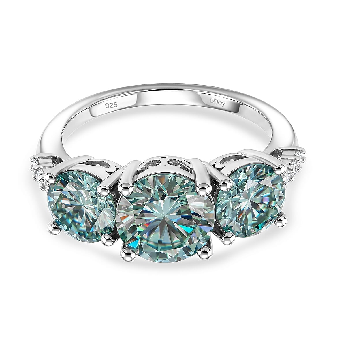 D'Joy - Paraiba Moissanite Trilogy Ring in Rhodium Overlay Sterling Silver 4.00 Ct