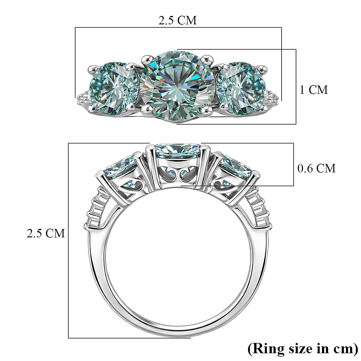 EVENT EXCLUSIVE - Paraiba Colour Moissanite Trilogy Ring in Rhodium Overlay Sterling Silver 4.00 Ct