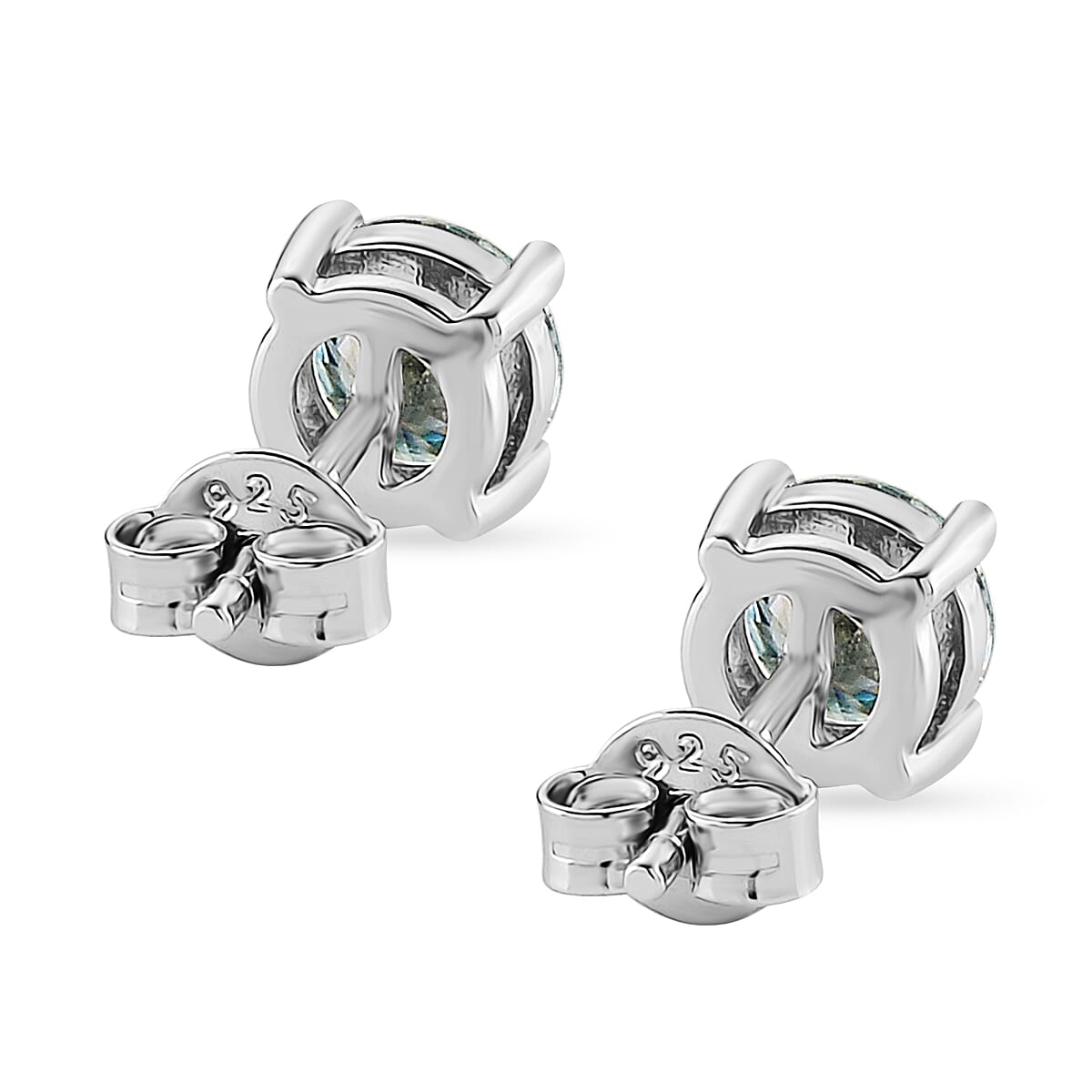 D'Joy - Paraiba Moissanite Solitaire Stud Push Post Earring in Rhodium Overlay Sterling Silver 1.80 Ct.