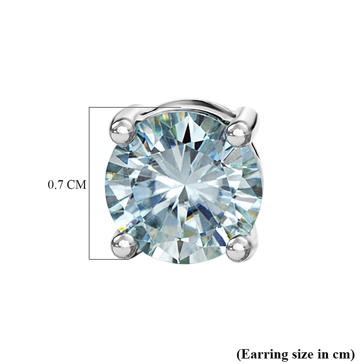D'Joy - Paraiba Moissanite Solitaire Stud Push Post Earring in Rhodium Overlay Sterling Silver 1.80 Ct.