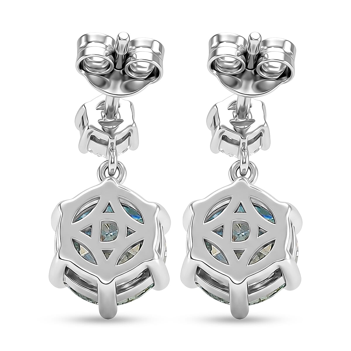 D'Joy - Paraiba Moissanite Dangling Push Back Earring in Rhodium Overlay Sterling Silver 4.30 Ct.