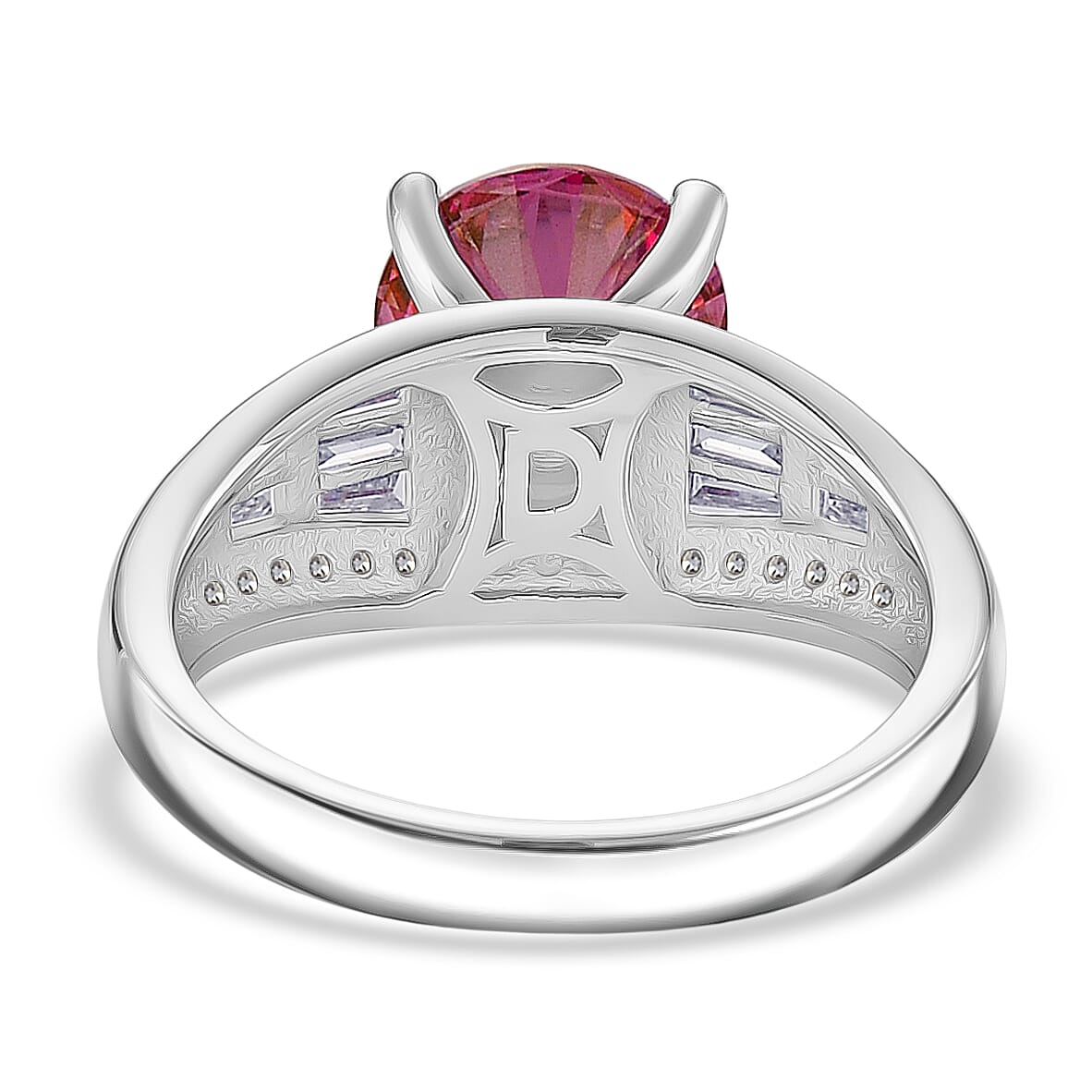 D'Joy - Pink & White Moissanite Solitaire Ring in Rhodium Overlay Sterling Silver 3.06 Ct.