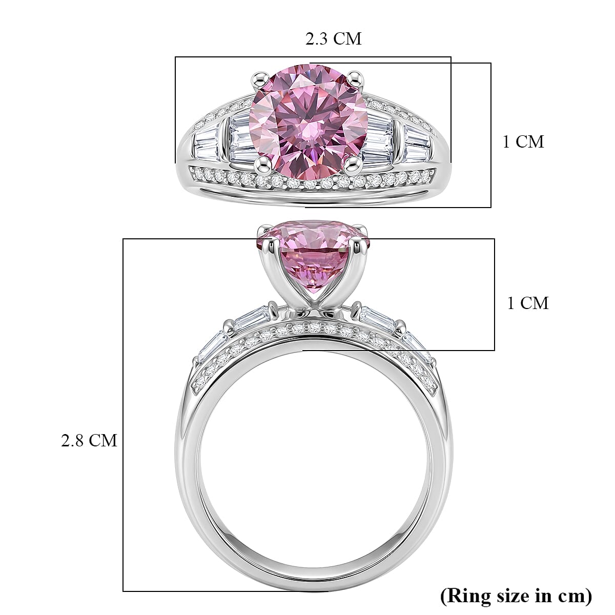 D'Joy - Pink & White Moissanite Solitaire Ring in Rhodium Overlay Sterling Silver 3.06 Ct.