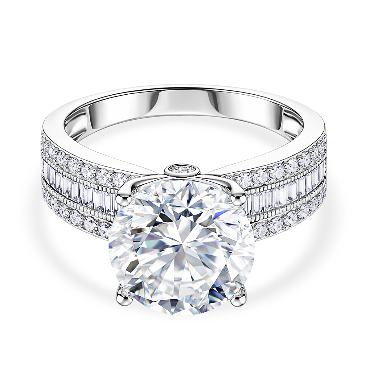 D'Joy - Moissanite Solitaire Ring in Rhodium Overlay Sterling Silver  6.22 Ct.
