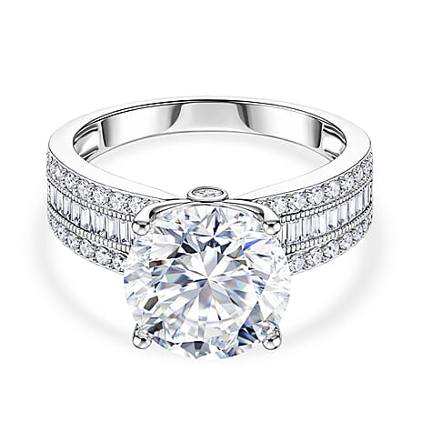 D'Joy - Moissanite Solitaire Ring in Rhodium Overlay Sterling Silver  6.22 Ct.