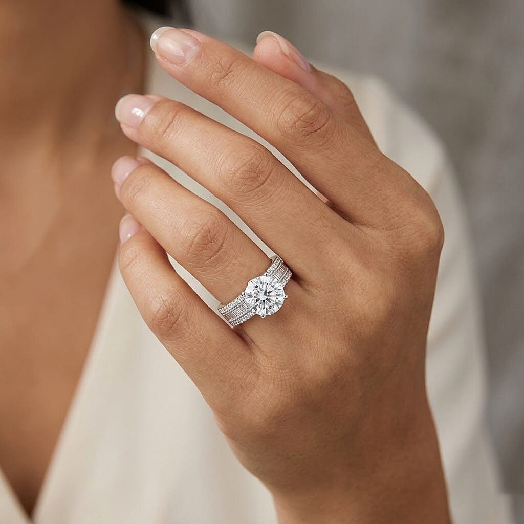 D'Joy - Moissanite Solitaire Ring in Rhodium Overlay Sterling Silver  6.22 Ct.