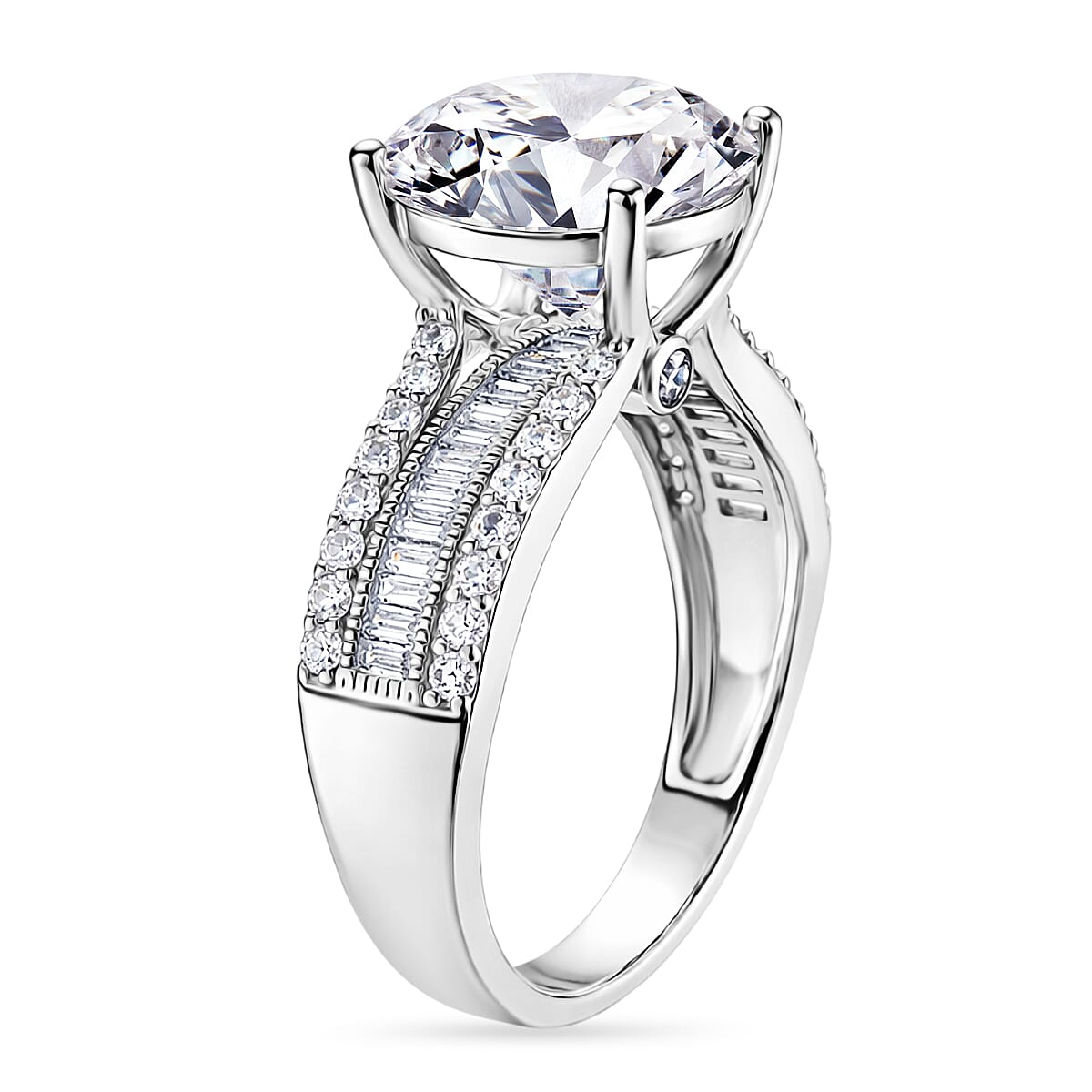 D'Joy - Moissanite Solitaire Ring in Rhodium Overlay Sterling Silver  6.22 Ct.