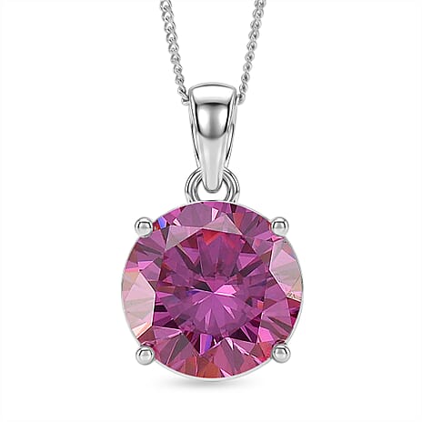 D'Joy - Pink Moissanite Solitaire Pendant with Chain (Size - 18) in Rhodium Overlay Sterling Silver 9.40 Ct.