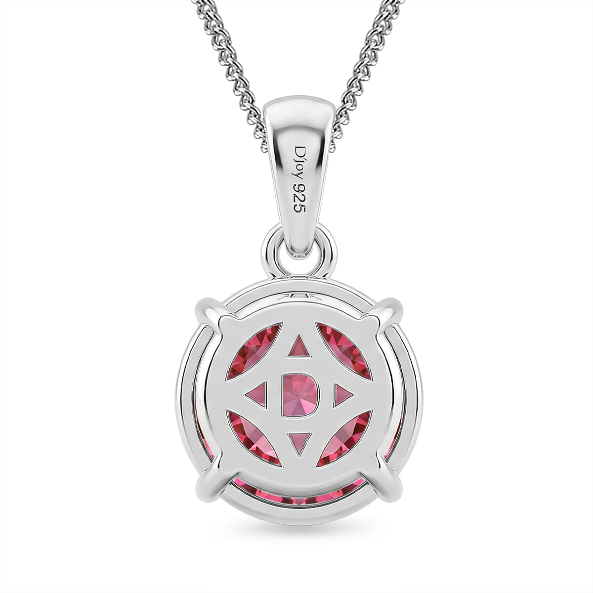 D'Joy - Pink Moissanite Solitaire Pendant with Chain (Size - 18) in Rhodium Overlay Sterling Silver 9.40 Ct.