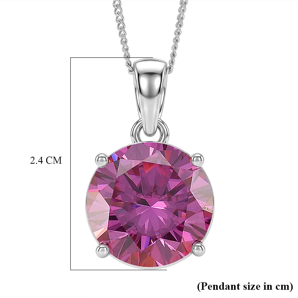 D'Joy - Pink Moissanite Solitaire Pendant with Chain (Size - 18) in Rhodium Overlay Sterling Silver 9.40 Ct.