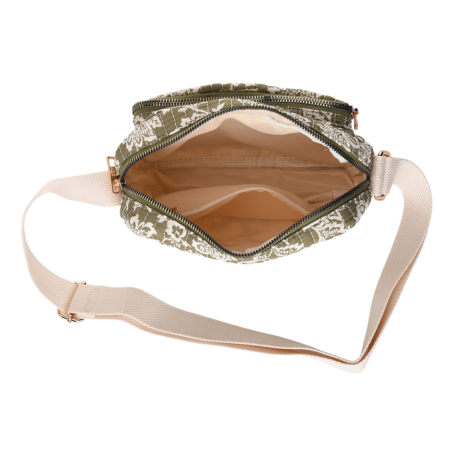 Flower Print Multi-pocket Crossbody Sling Bag - Olive