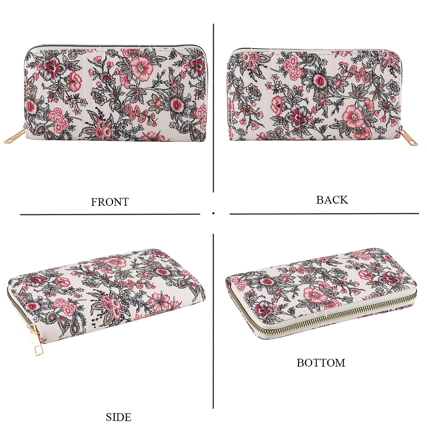 Set of 2 Floral Print Zip Around Wallet Set - Beige
