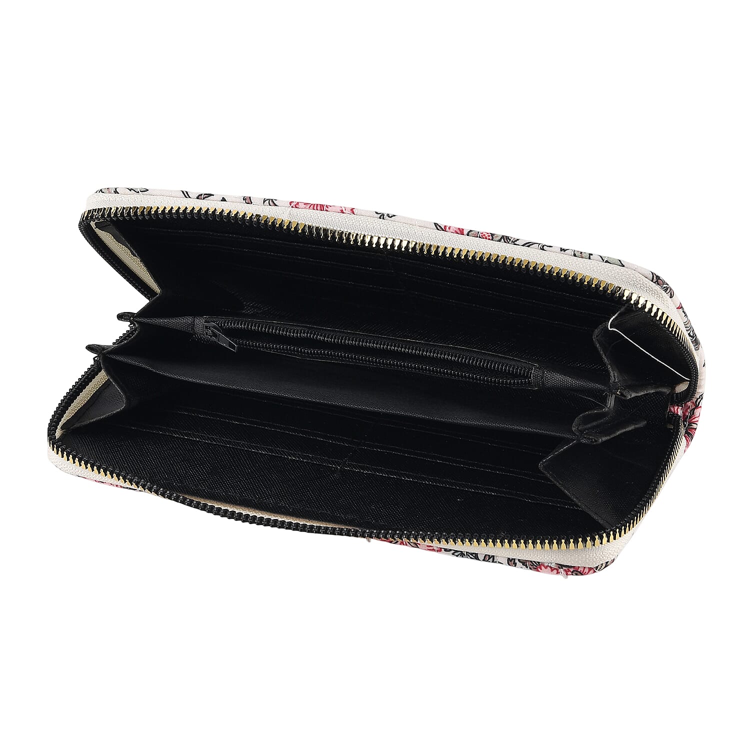 Set of 2 Floral Print Zip Around Wallet Set - Beige