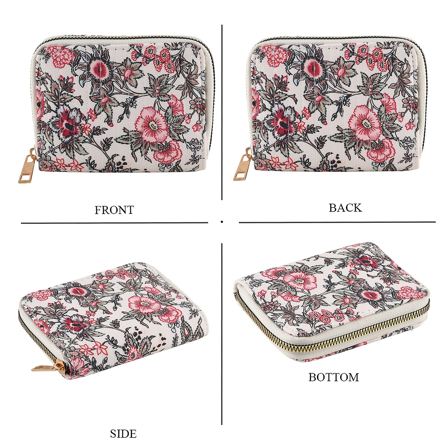 Set of 2 Floral Print Zip Around Wallet Set - Beige