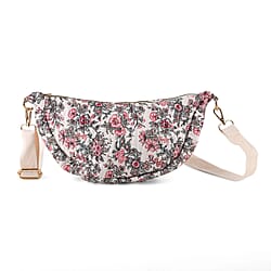 Floral Print Crescent Sling Bag - Beige