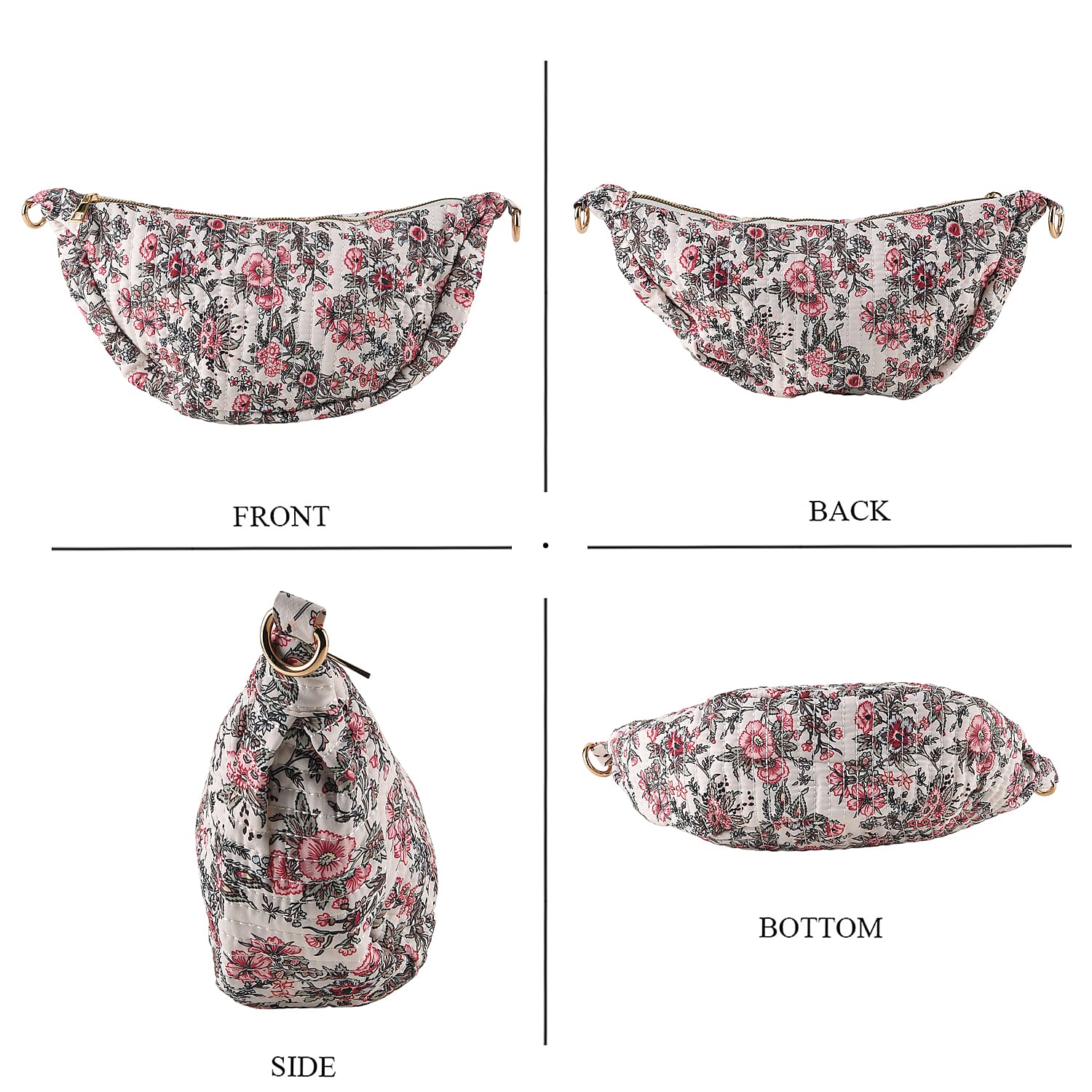 Floral Print Crescent Sling Bag - Beige