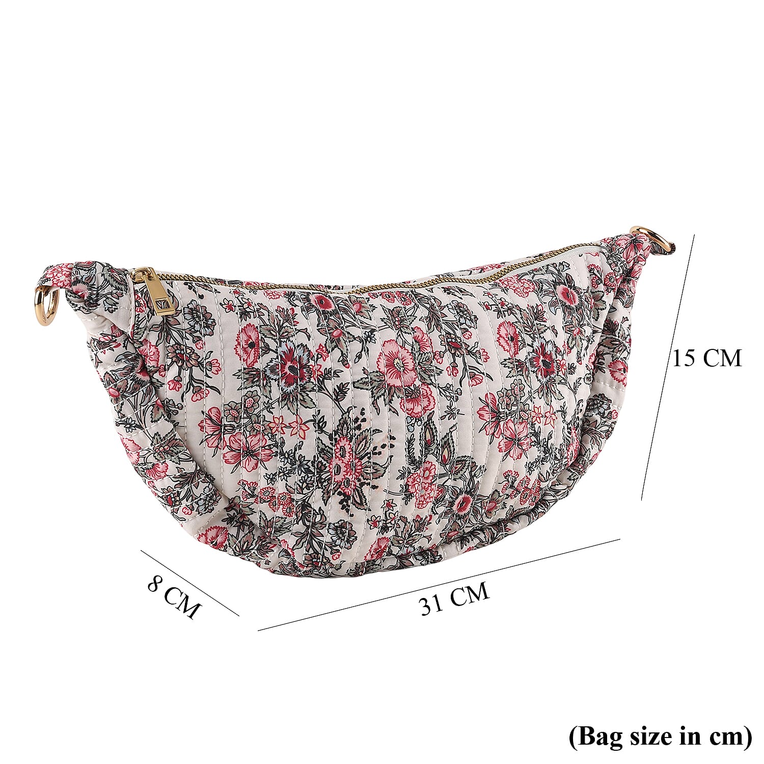 Floral Print Crescent Sling Bag - Beige