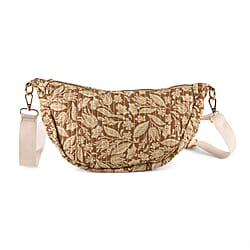 Floral Print Crescent Sling Bag - Beige