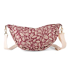 Floral Print Crescent Sling Bag - Beige