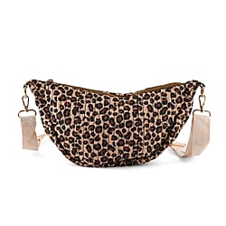 Floral Print Crescent Sling Bag - Beige