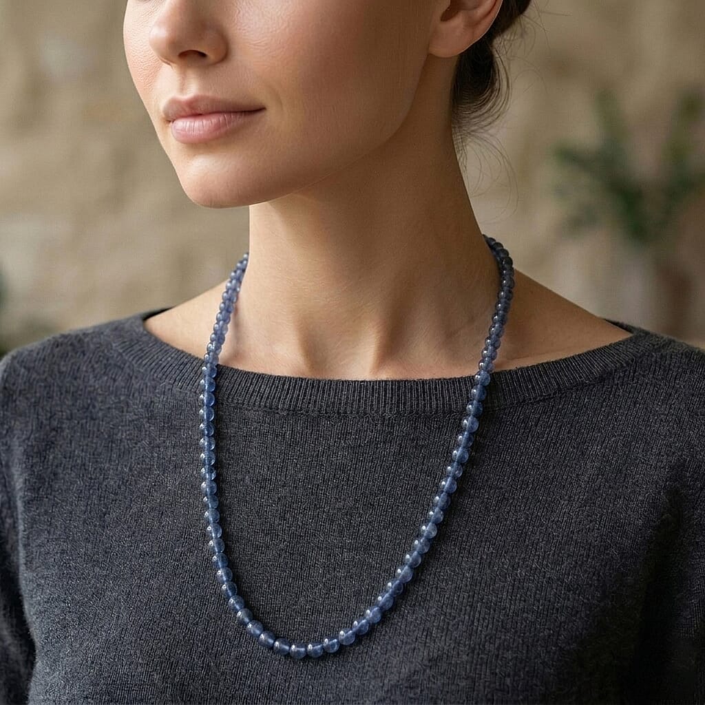 -One Time Deal- Santamaria Aquamarine Necklace (Size - 20-2 Ext)  in Rhodium Overlay Sterling Silver 60.00 Ct.