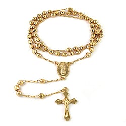 Cross Rosary Necklace (Size - 30) in White (Ball 5.40mm, Cross 20.20x30mm).