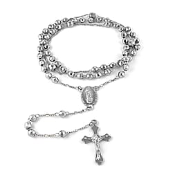 Cross Rosary Necklace (Size - 30) in White (Ball 5.40mm, Cross 20.20x30mm).