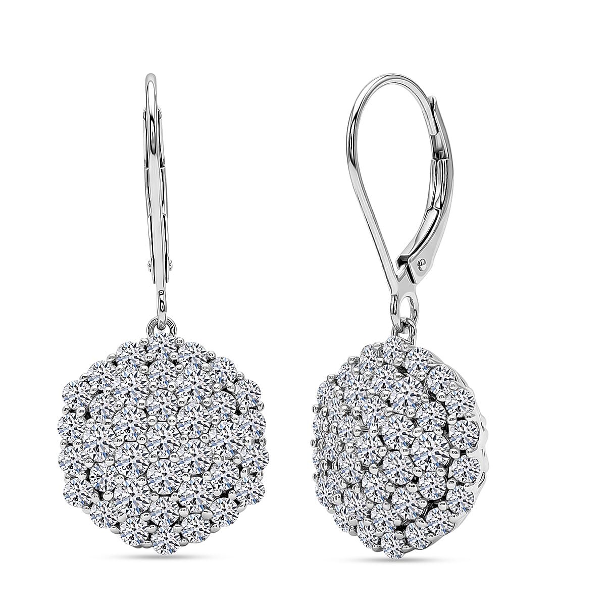 Luxuriant - Lab Grown Diamond (SI) Pressure Set Earring with Lever Back in Rhodium Overlay Sterling Silver 3.00 Ct.