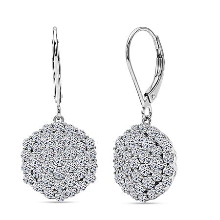 Hollywood Boulevard Collection -Luxuriant - Lab Grown Diamond (SI G-H) Earring with Lever Back in Rhodium Overlay Sterling Silver 3.00 Ct.