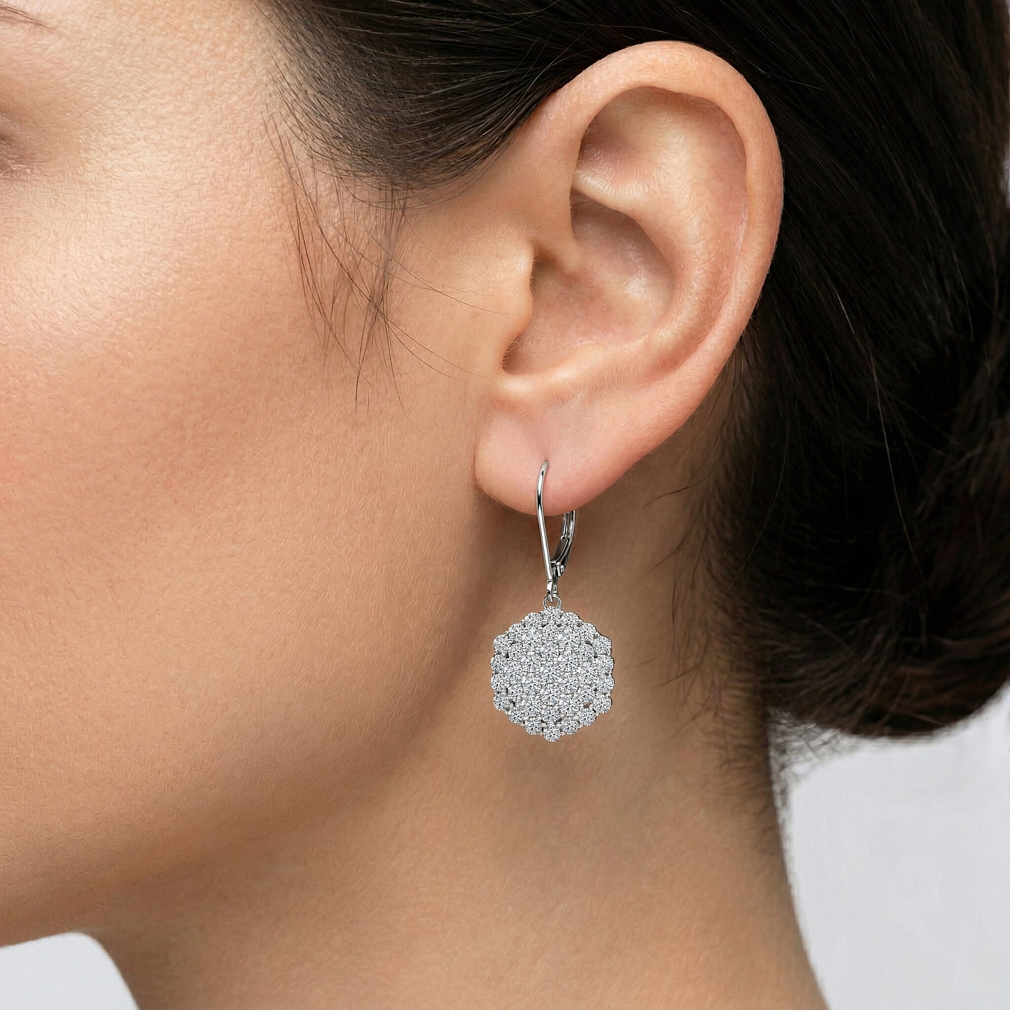 Luxuriant - Lab Grown Diamond (SI) Pressure Set Earring with Lever Back in Rhodium Overlay Sterling Silver 3.00 Ct.