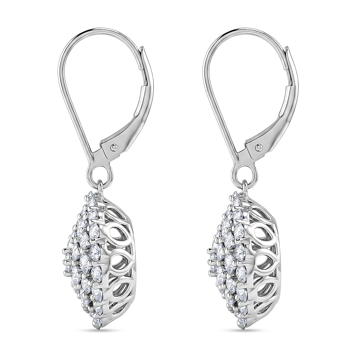 Luxuriant - Lab Grown Diamond (SI) Pressure Set Earring with Lever Back in Rhodium Overlay Sterling Silver 3.00 Ct.