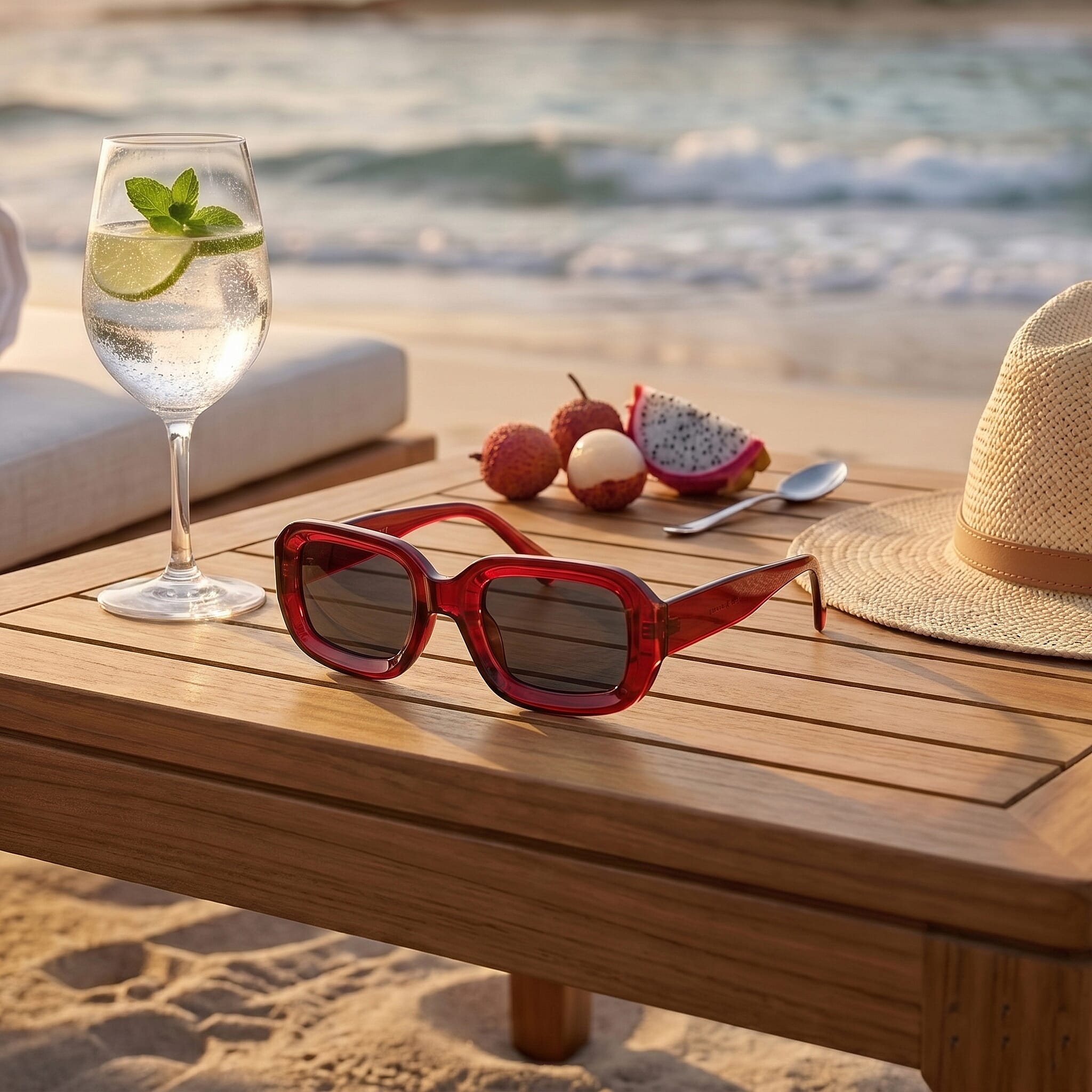 Retro Thick-Frame UV400 Protective Red Rectangle Sunglasses