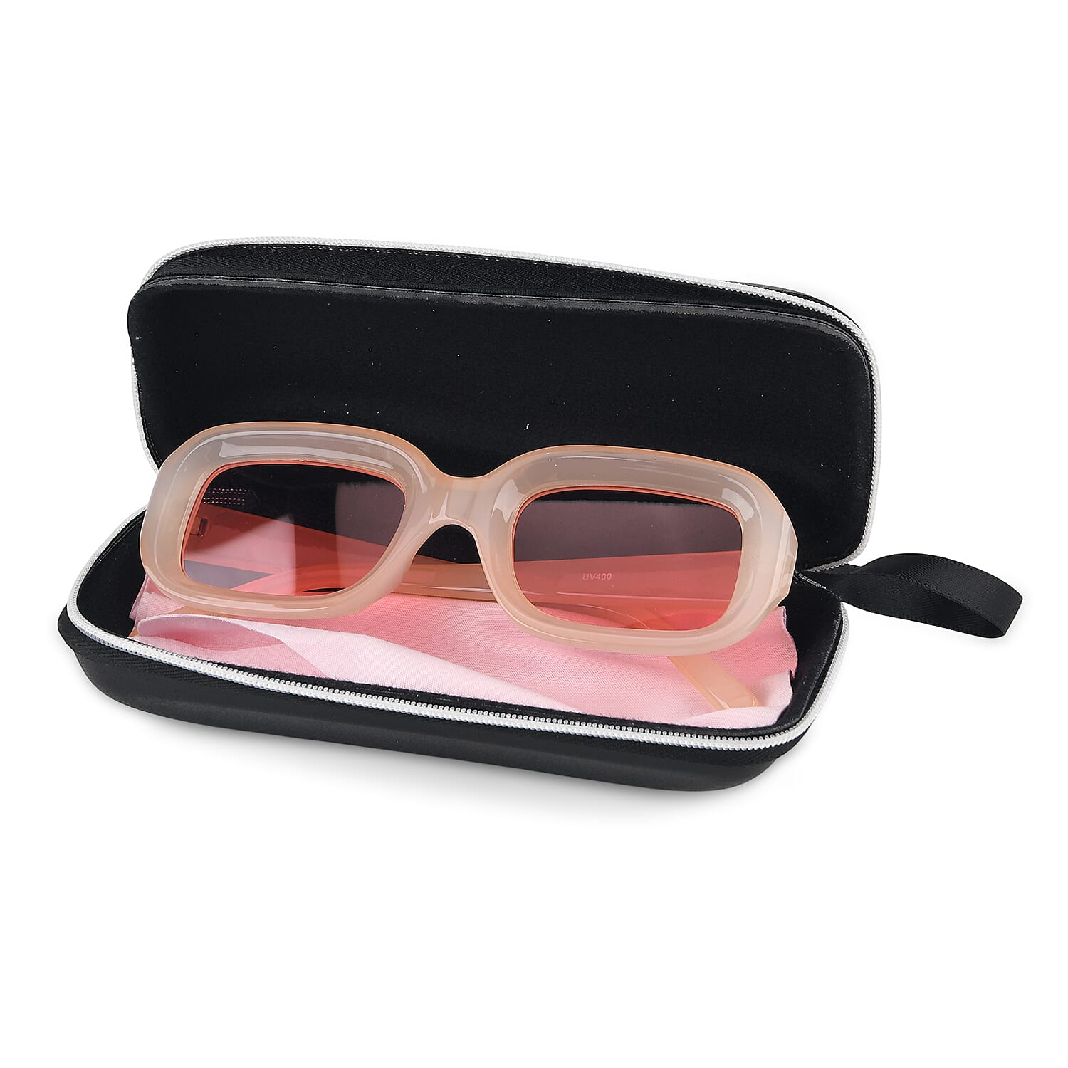 Retro Thick-Frame UV400 Protective Light Peach Rectangle Sunglasses