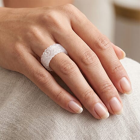 Natural White Jade Band Ring 38.00 Ct.