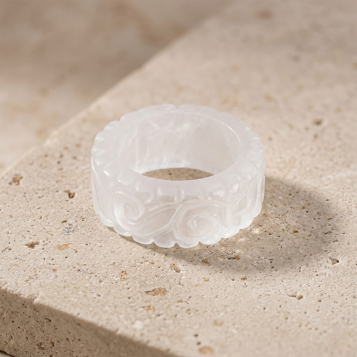 Natural White Jade Band Ring 38.00 Ct.
