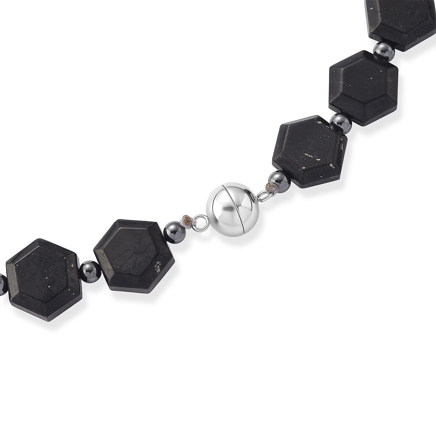 Shungite & Hematite Beads Necklace (Size - 20) with Magnetic Clasp 280.00 Ct.