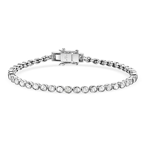 Luxuriant - Lab Grown Diamond Tennis Bracelet (Size - 7.5) with GB Lock Box in Rhodium Overlay Sterling Silver 2.00 Ct, Silver Wt. 10.74 Gms