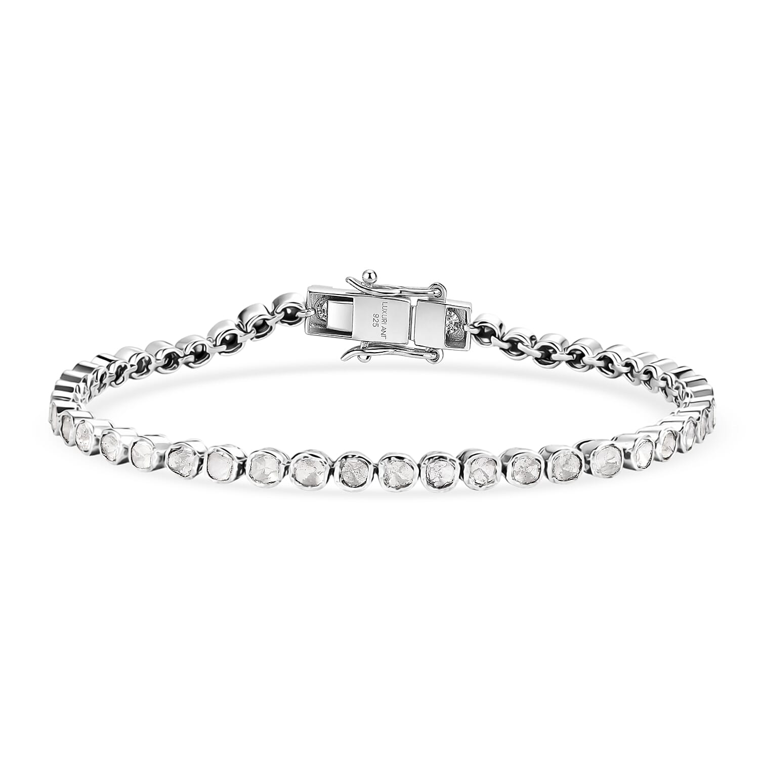 Luxuriant - Lab Grown Diamond Tennis Bracelet (Size - 8) with GB Lock Box in Rhodium Overlay Sterling Silver 2.00 Ct, Silver Wt. 11.81 Gms