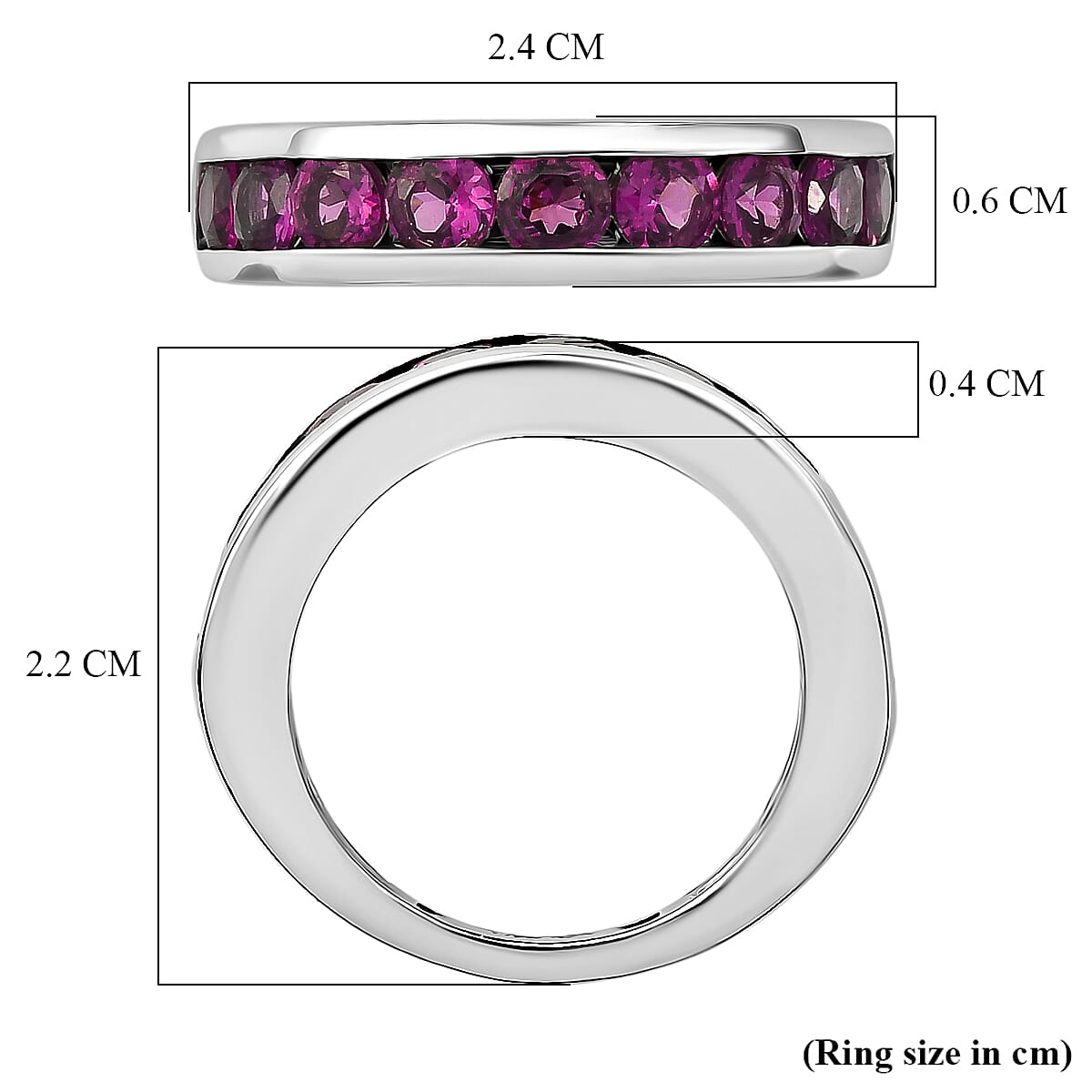 D'Joy Radiant Ember Garnet Band Ring in Rhodium OverlaySterling Silver  2.034  Ct.