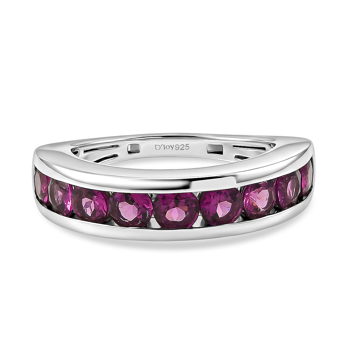 D'Joy - Radiant Ember Garnet Half Eternity Band Ring in Rhodium Overlay Sterling Silver 2.03 Ct.