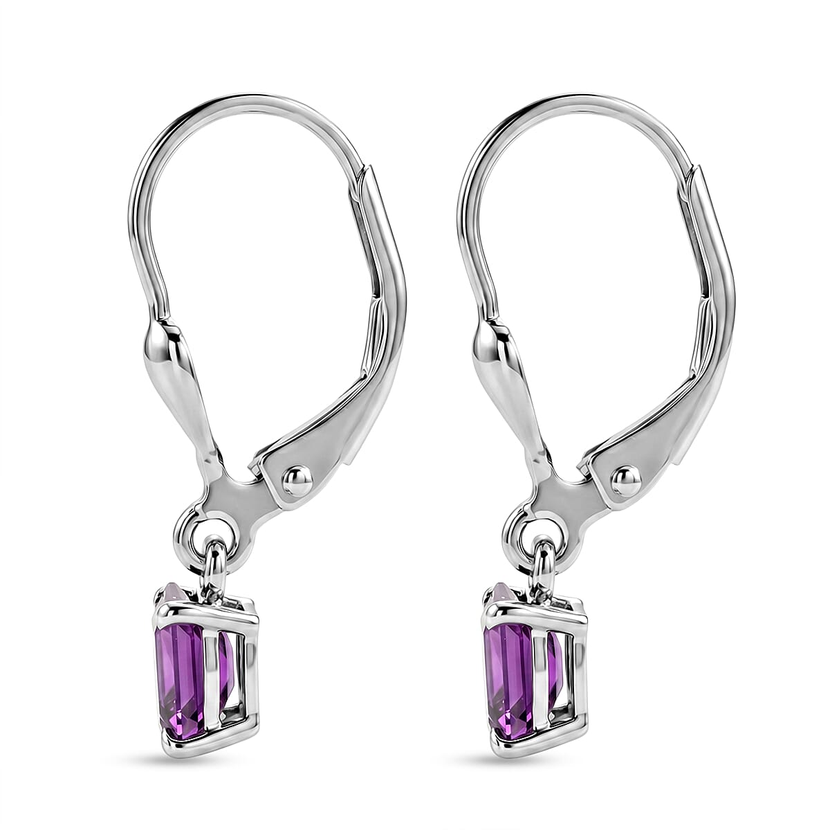 Royal Bali Collection - D'Joy African Amethyst Solitaire Lever Back Earring in Rhodium Overlay Sterling Silver