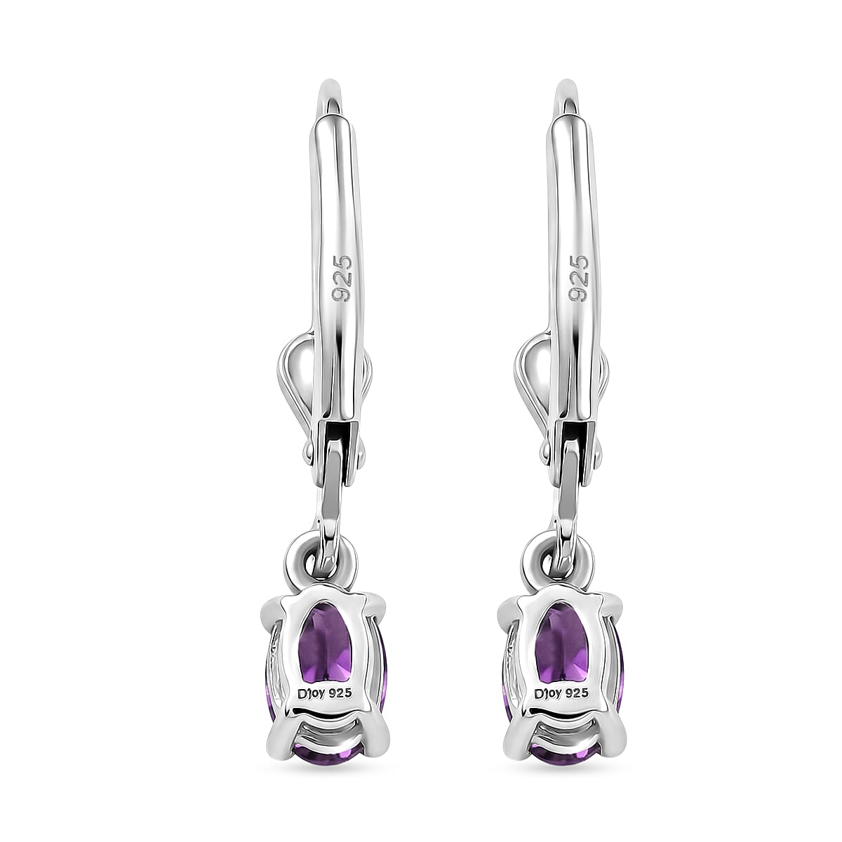 Royal Bali Collection - D'Joy African Amethyst Solitaire Lever Back Earring in Rhodium Overlay Sterling Silver