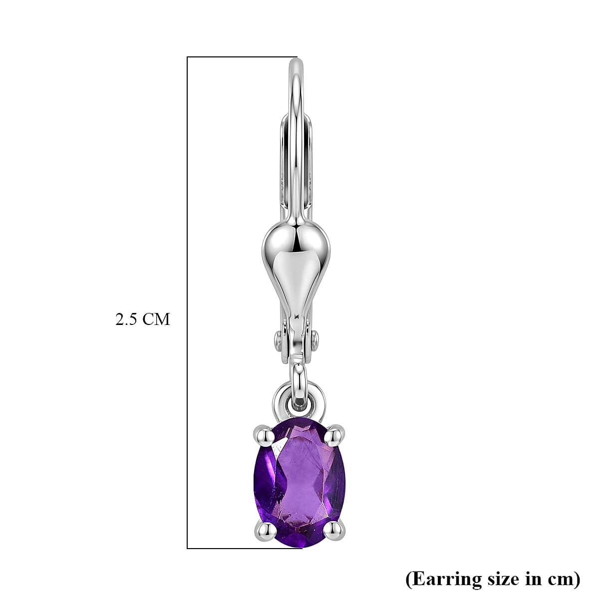 Royal Bali Collection - D'Joy African Amethyst Solitaire Lever Back Earring in Rhodium Overlay Sterling Silver