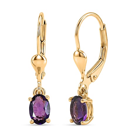 Royal Bali Collection - D'Joy African Amethyst Solitaire Lever Back Earring in 18K Vermeil Yellow Gold Plated Sterling Silver
