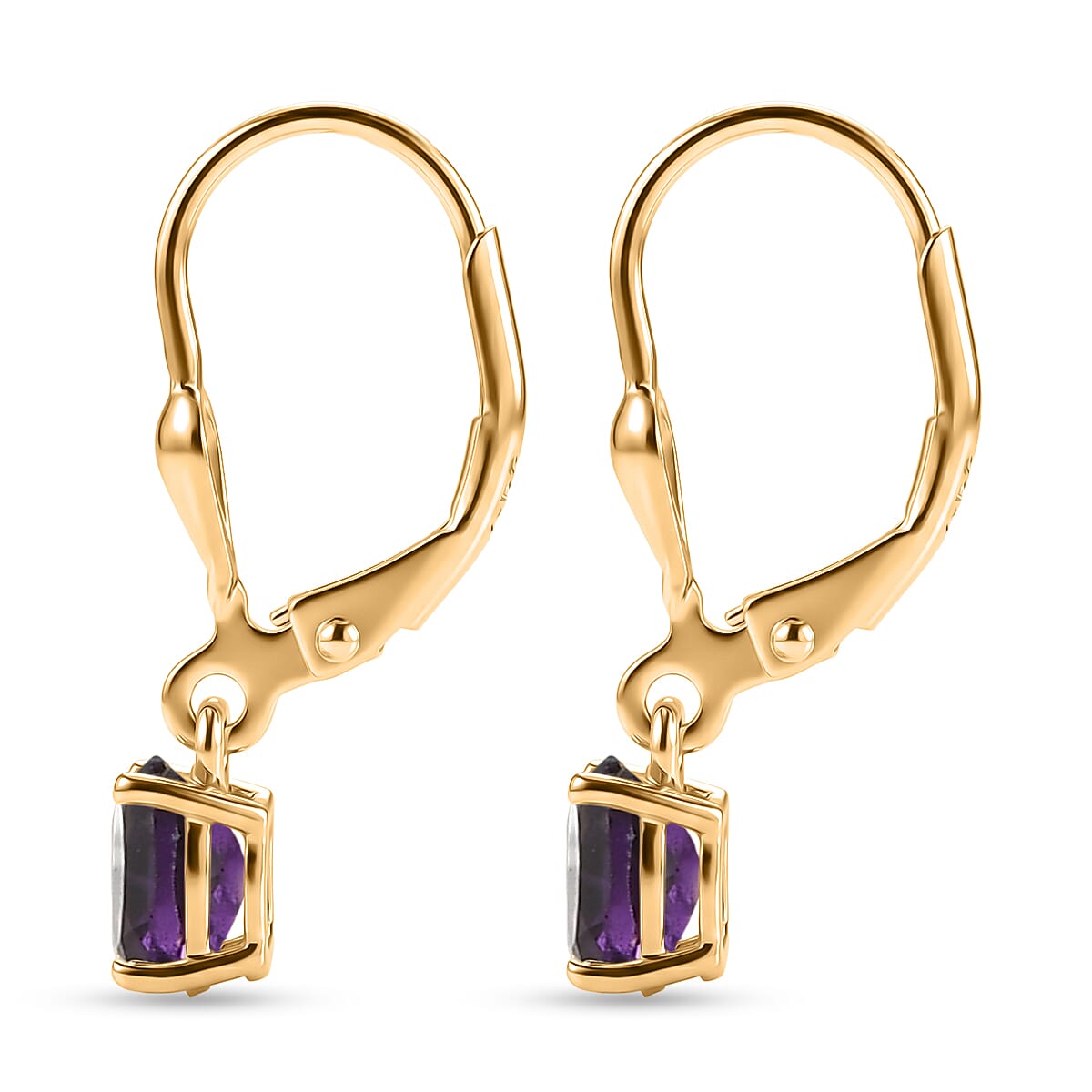 Royal Bali Collection - D'Joy African Amethyst Solitaire Lever Back Earring in 18K Vermeil Yellow Gold Plated Sterling Silver
