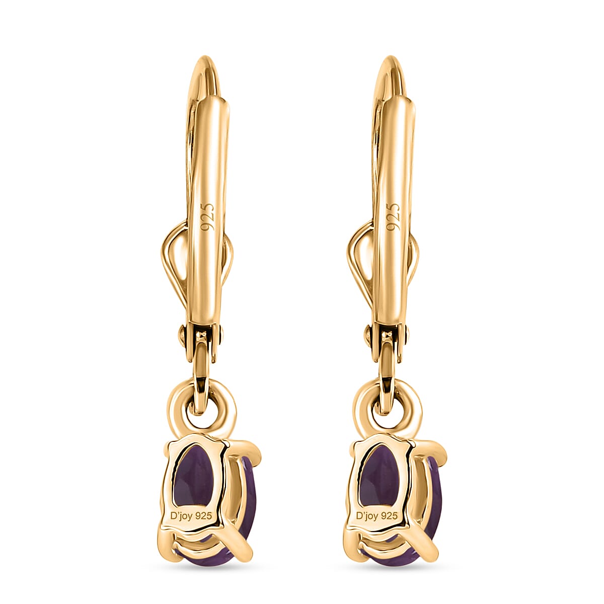 Royal Bali Collection - D'Joy African Amethyst Solitaire Lever Back Earring in 18K Vermeil Yellow Gold Plated Sterling Silver